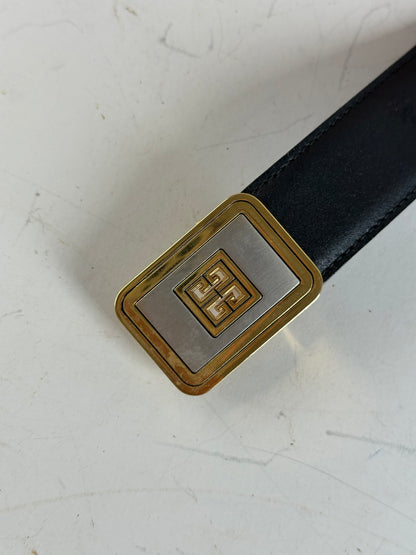 Vintage Givenchy Leather Belt Black Gold-Tone Buckle