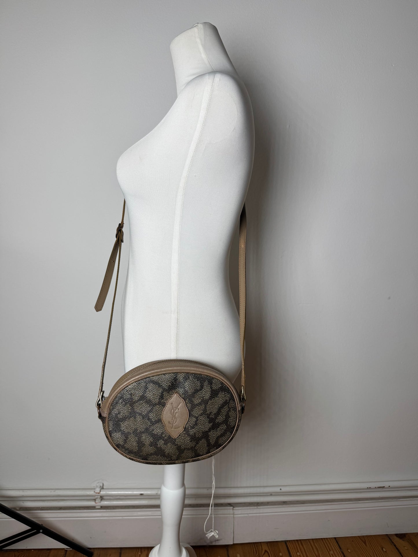 Vintage Yves Saint Laurent Leather Crossbody Shoulder Bag grey Brown black