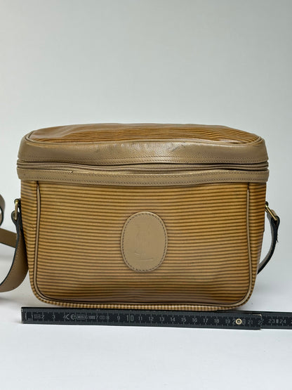 Vintage Yves Saint Laurent Striped Faux Leather Crossbody Bag Late 1980s Tan Beige