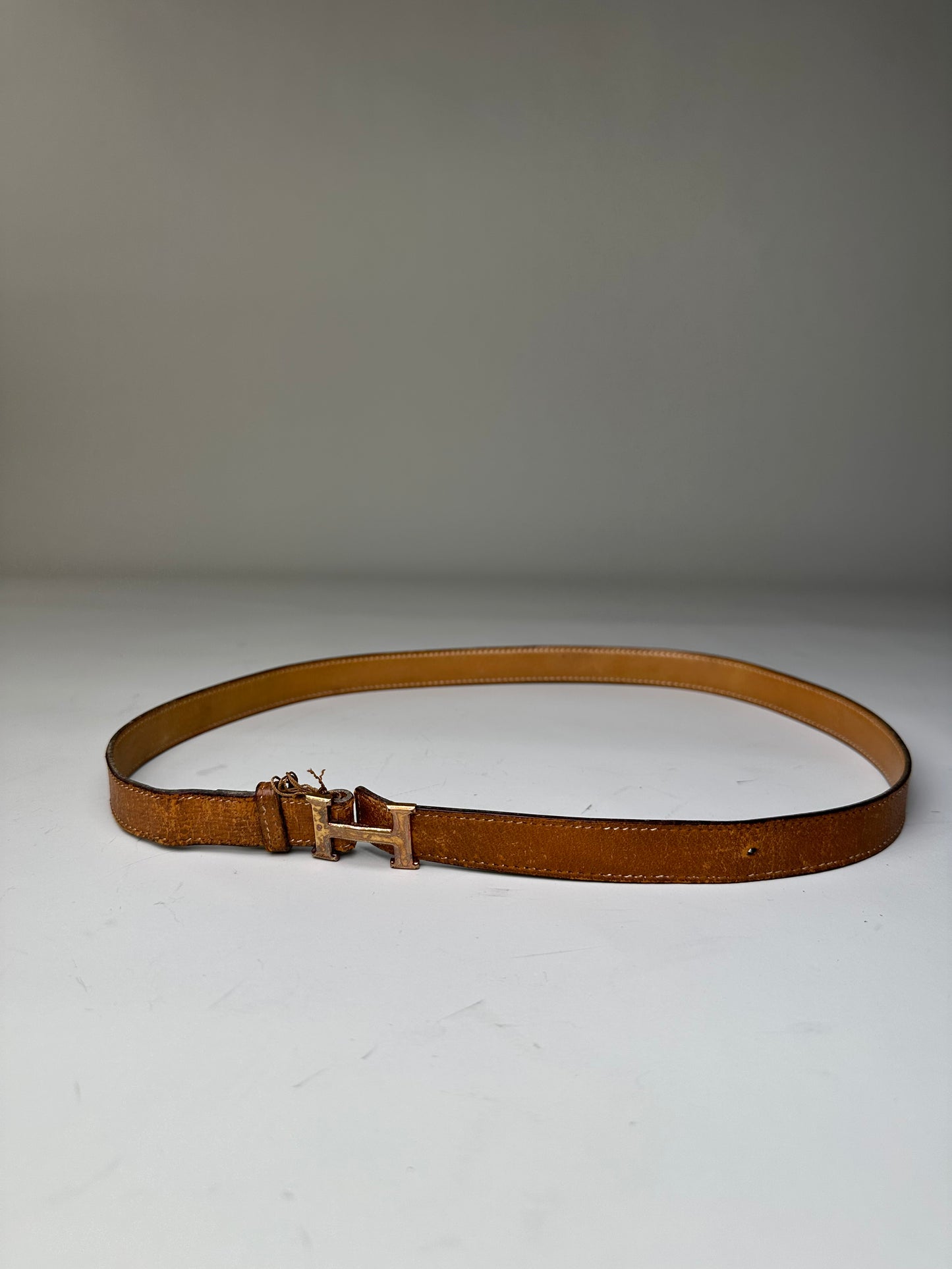 Vintage Hermes Leather Belt Tan Caramel Gold Buckle