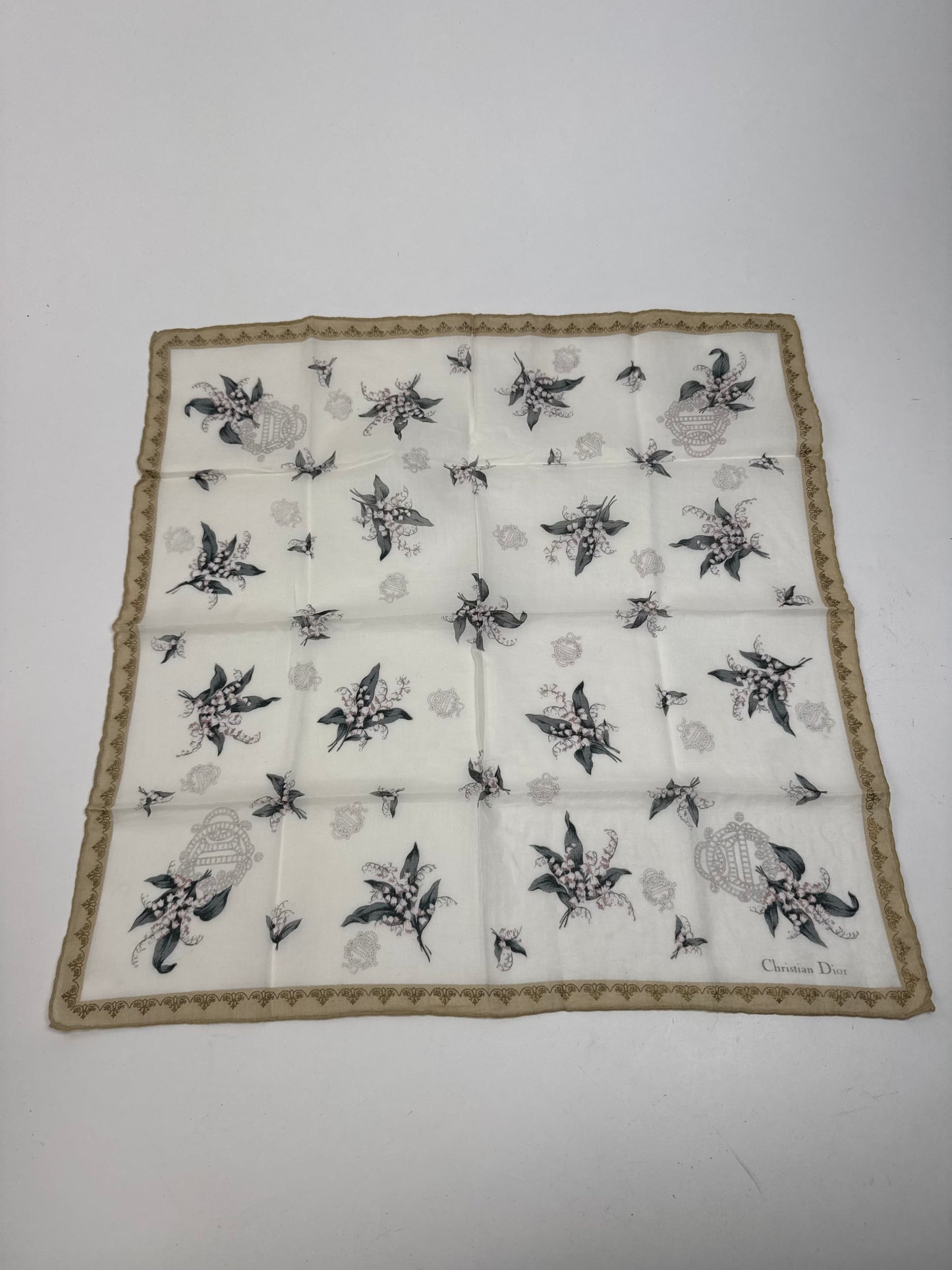 Vintage Dior Floral Logo Scarf White