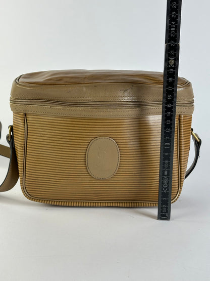 Vintage Yves Saint Laurent Striped Faux Leather Crossbody Bag Late 1980s Tan Beige