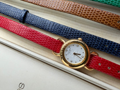 Vintage Courreges Leather Strap Watch Gold-Tone Case White