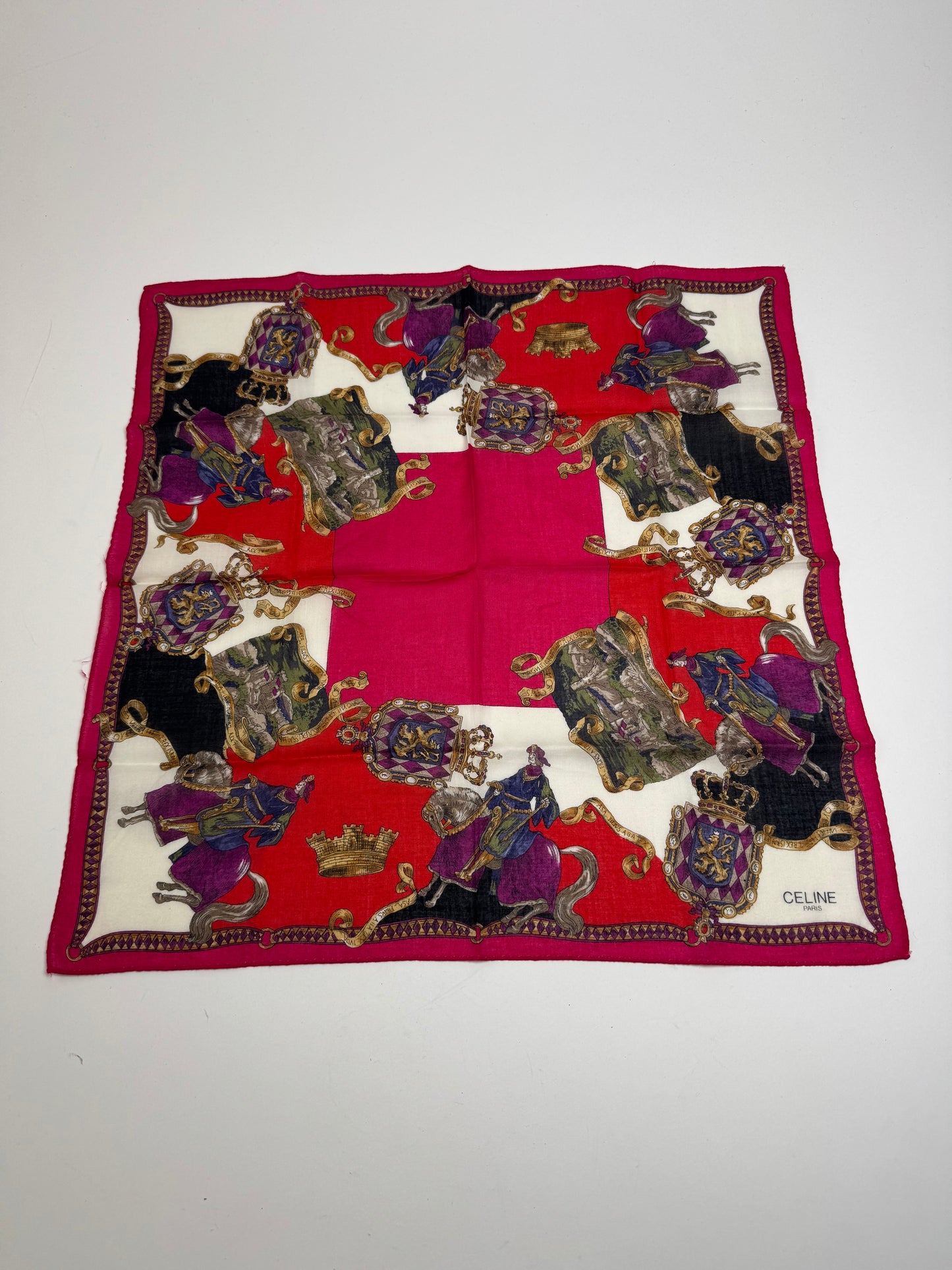 Vintage Celine Paris Scarf Red White Gold