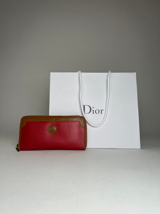 Vintage Dior Long Zippy Wallet Red Brown
