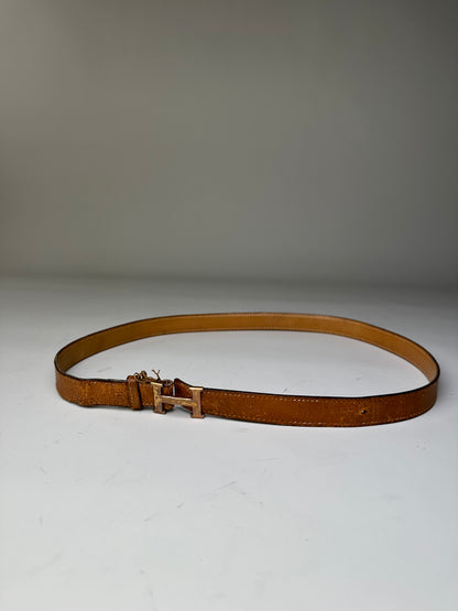 Vintage Hermes Leather Belt Tan Caramel Gold Buckle