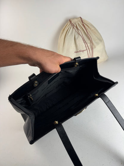 Sac vintage en cuir noir Salvatore Ferragamo