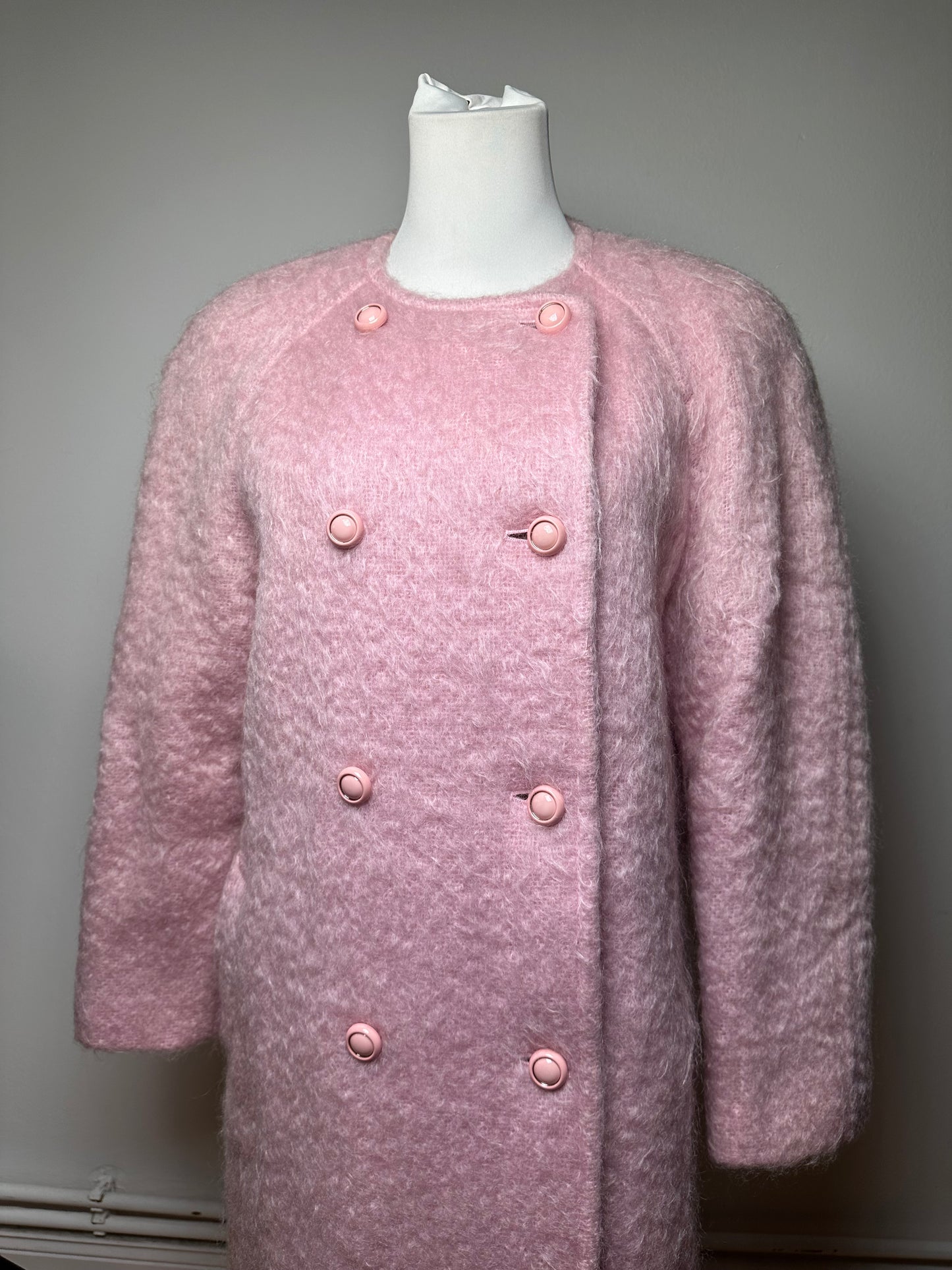 Vintage Courreges Fake Fur Coat Pink L