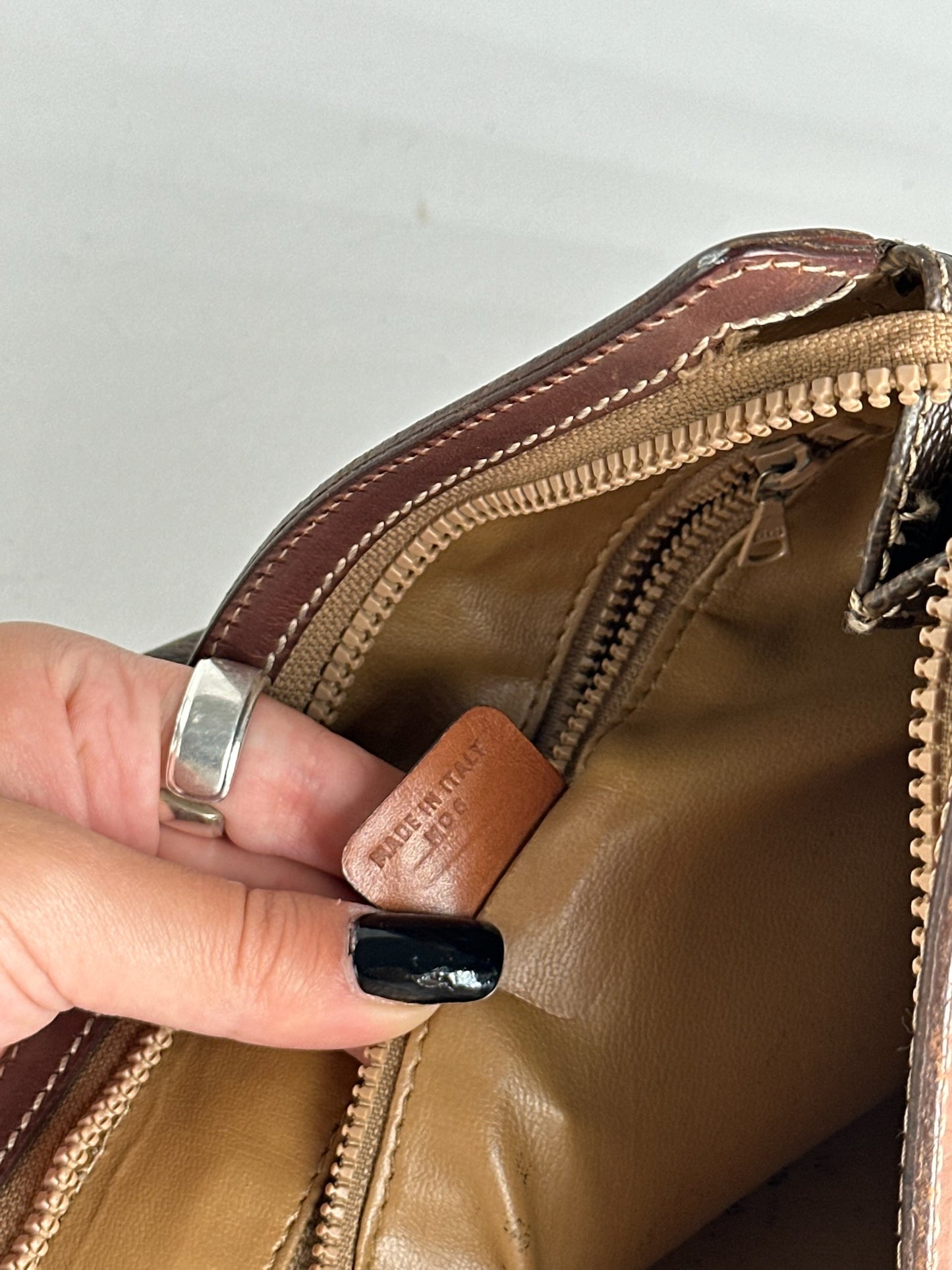 Pochette vintage en cuir Monogram Celine marron