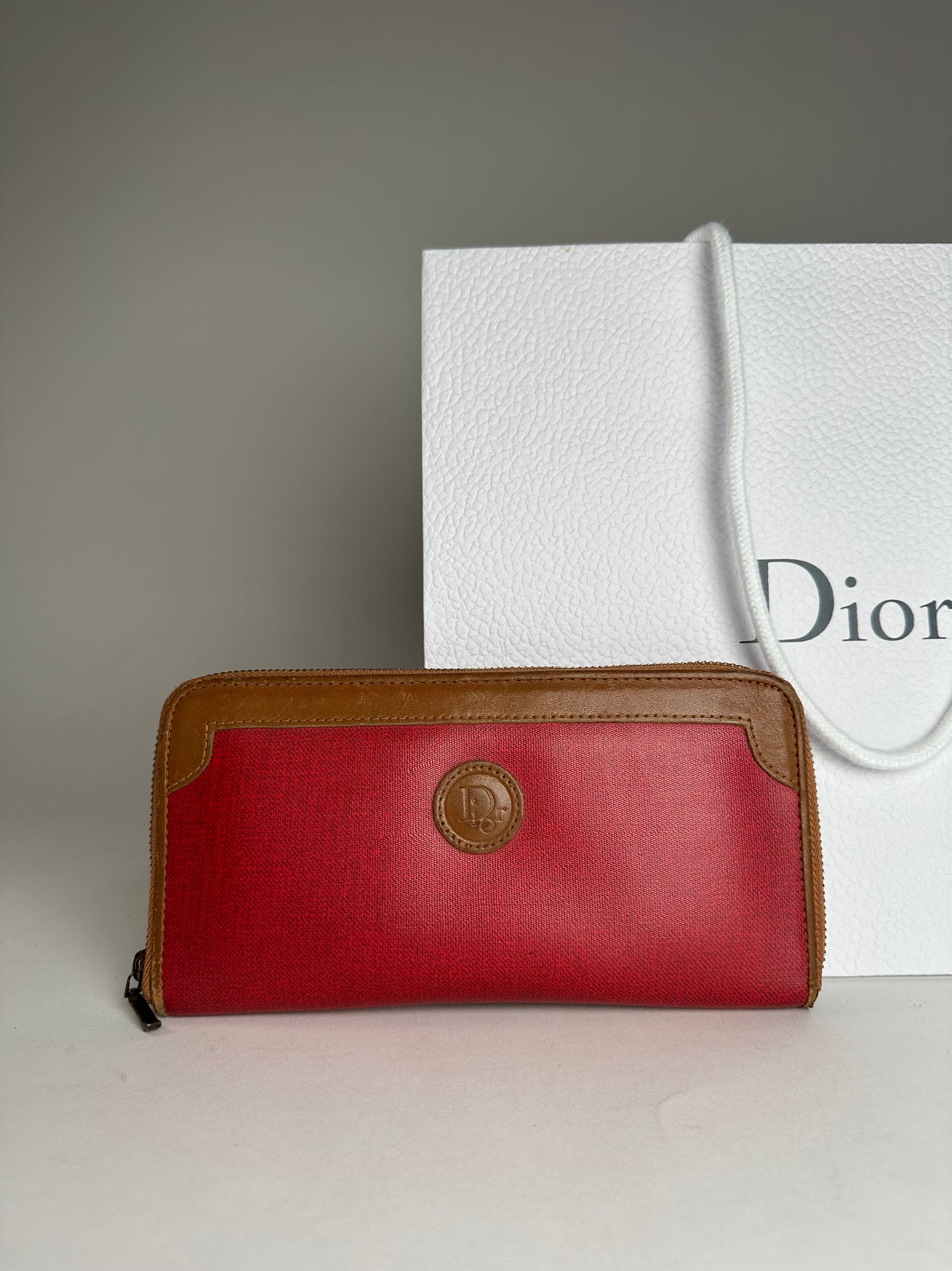 Vintage Dior Long Zippy Wallet Red Brown
