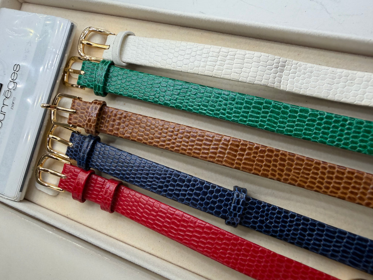 Vintage Courreges Leather Strap Watch Gold-Tone Case White