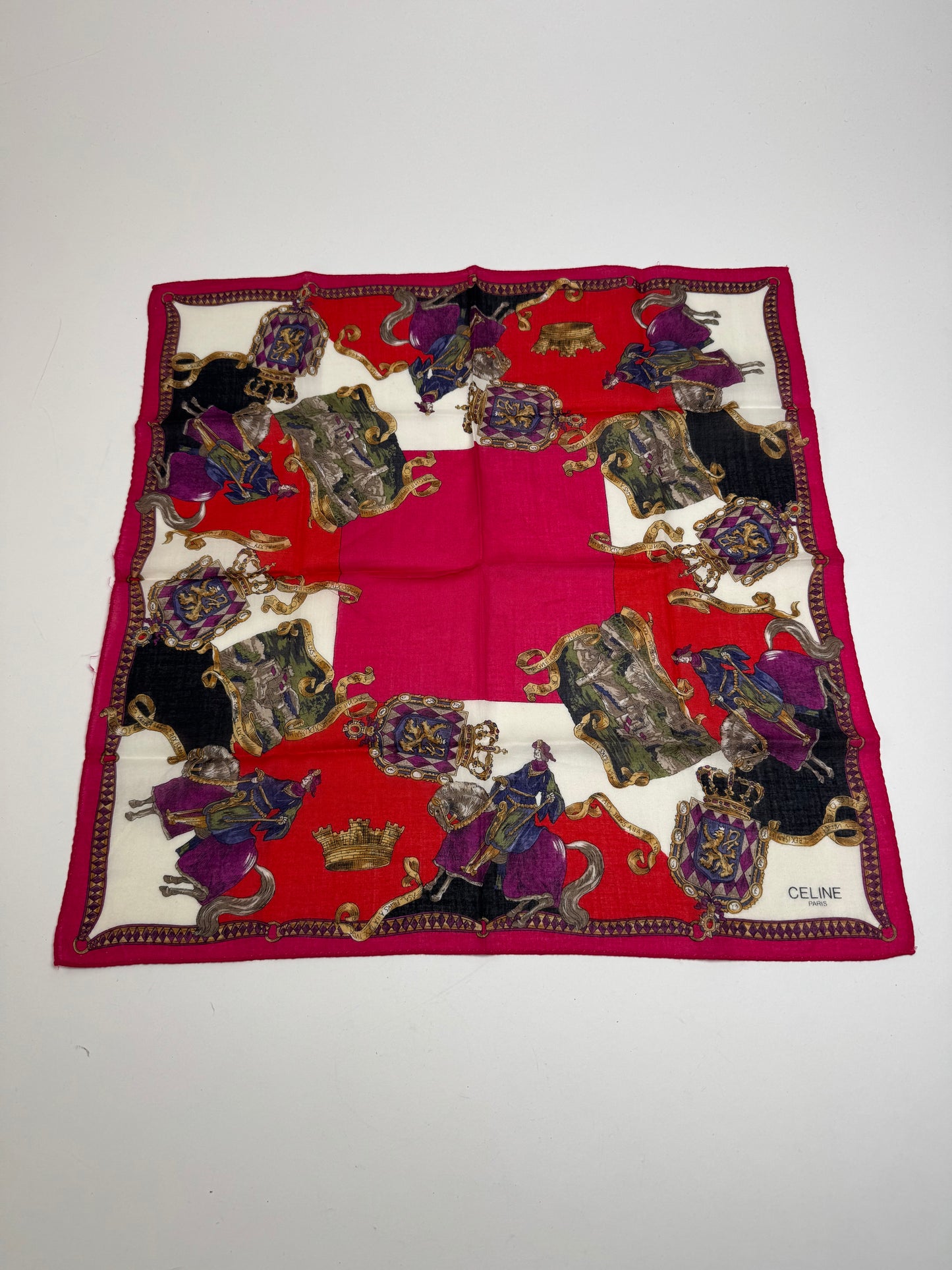 Vintage Celine Paris Scarf Red White Gold