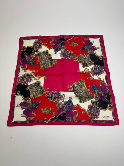 Vintage Celine Paris Scarf Red White Gold