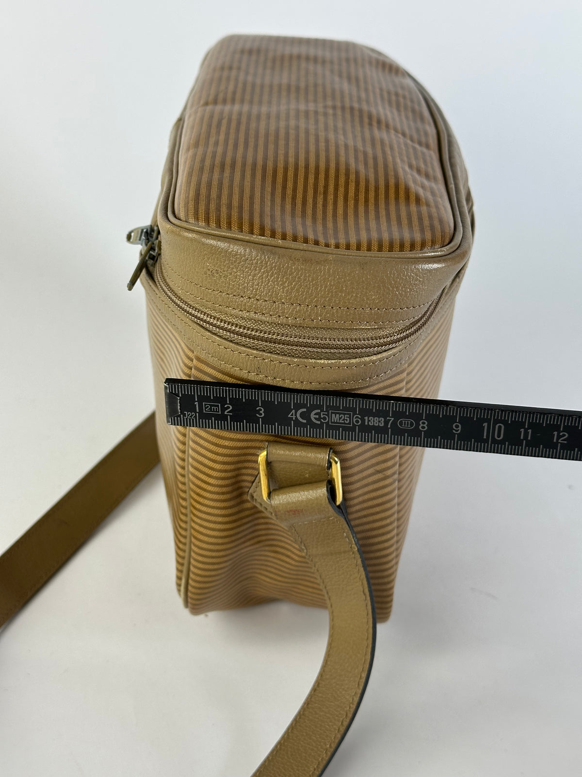 Vintage Yves Saint Laurent Striped Faux Leather Crossbody Bag Late 1980s Tan Beige