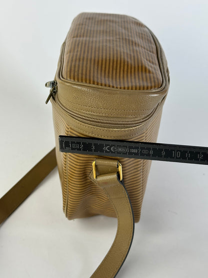 Vintage Yves Saint Laurent Striped Faux Leather Crossbody Bag Late 1980s Tan Beige