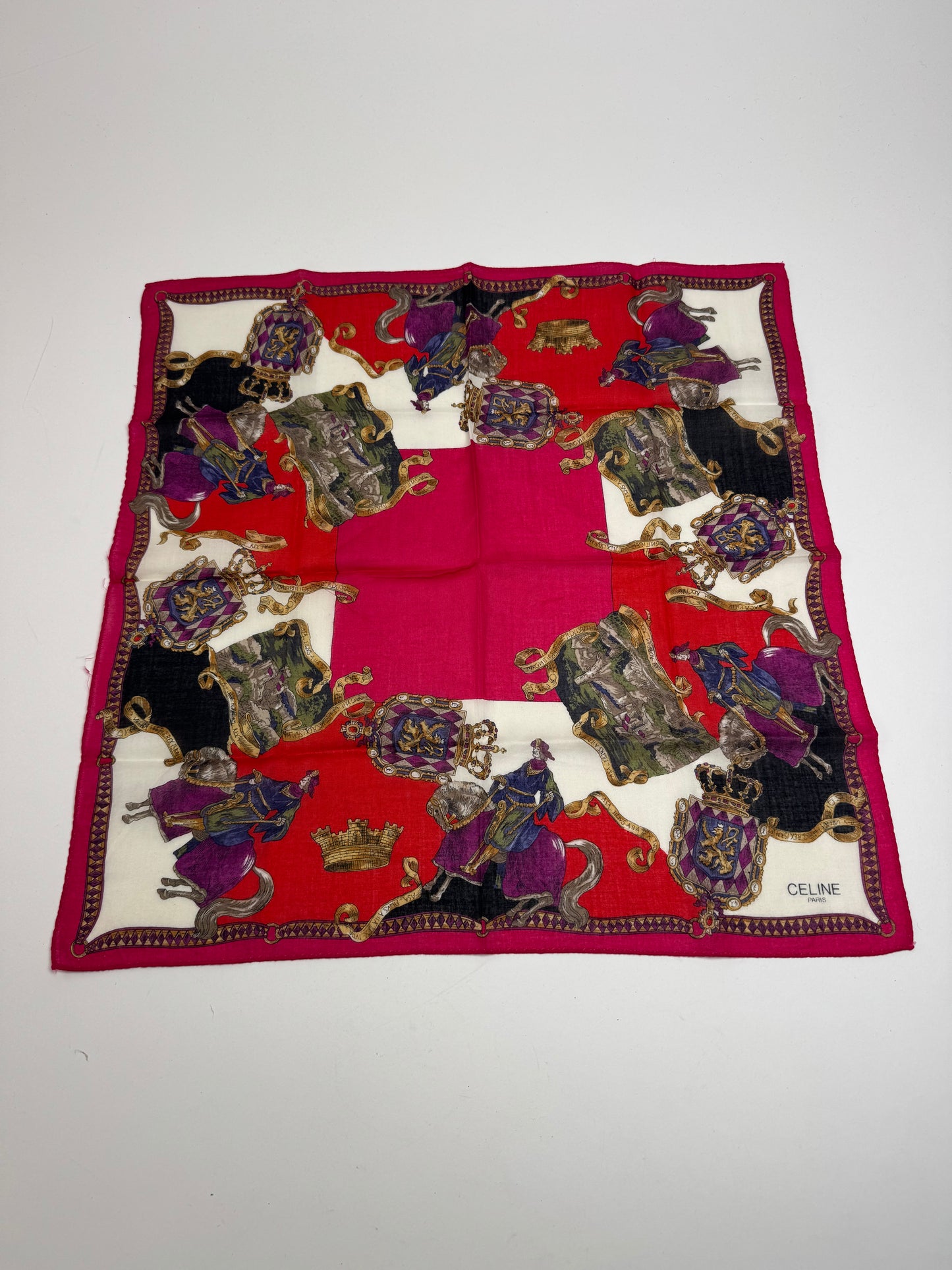 Vintage Celine Paris Scarf Red White Gold