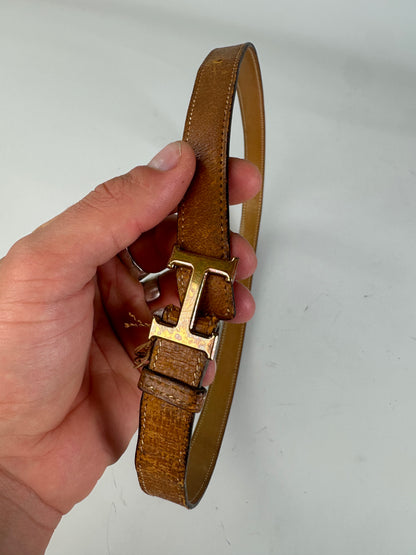 Vintage Hermes Leather Belt Tan Caramel Gold Buckle
