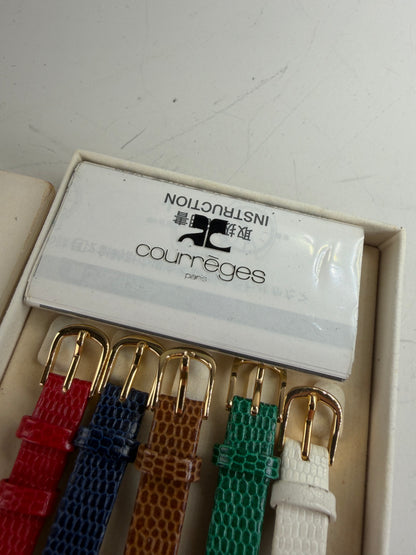 Vintage Courreges Leather Strap Watch Gold-Tone Case White