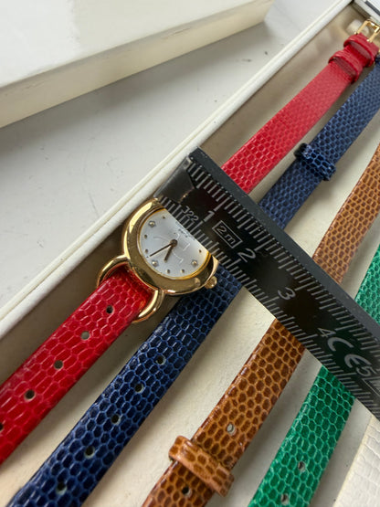 Vintage Courreges Leather Strap Watch Gold-Tone Case White