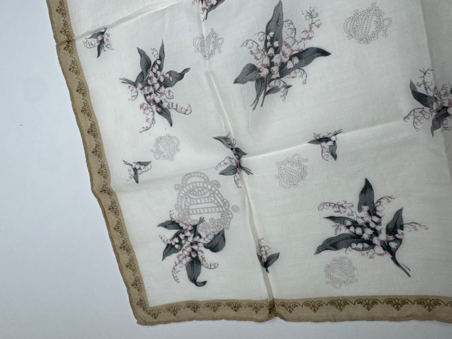 Vintage Dior Floral Logo Scarf White