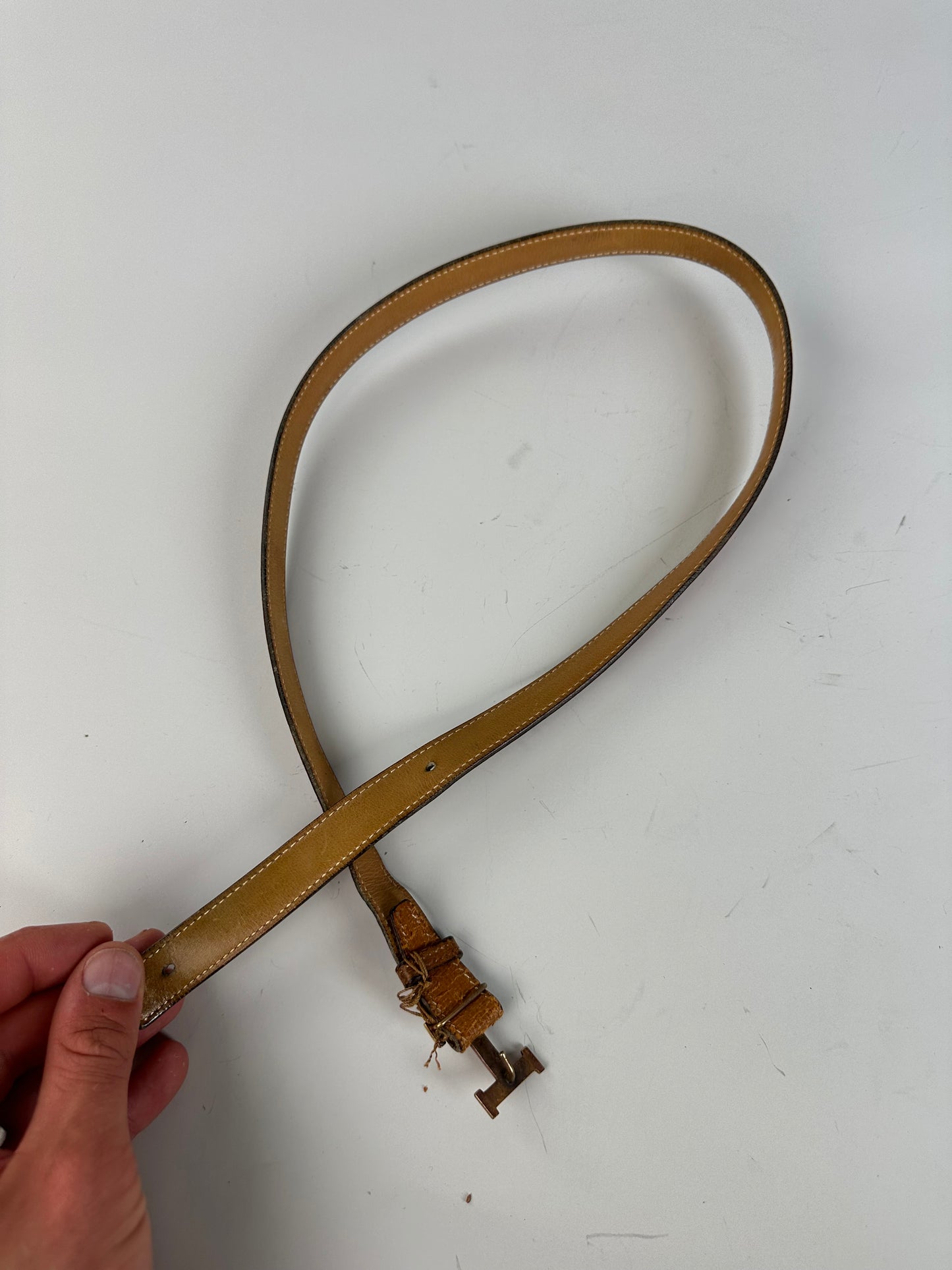 Vintage Hermes Leather Belt Tan Caramel Gold Buckle