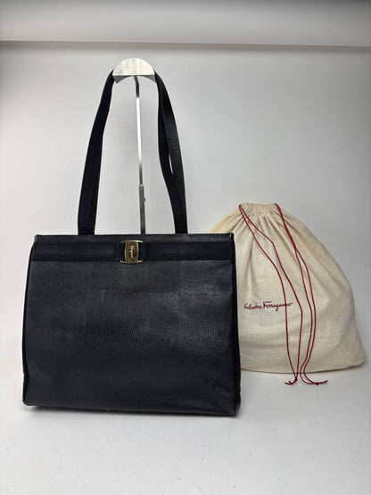 Sac vintage en cuir noir Salvatore Ferragamo