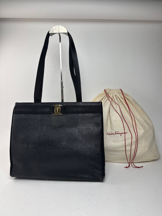 Sac vintage en cuir noir Salvatore Ferragamo