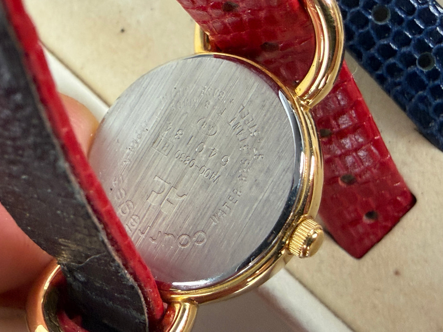 Vintage Courreges Leather Strap Watch Gold-Tone Case White