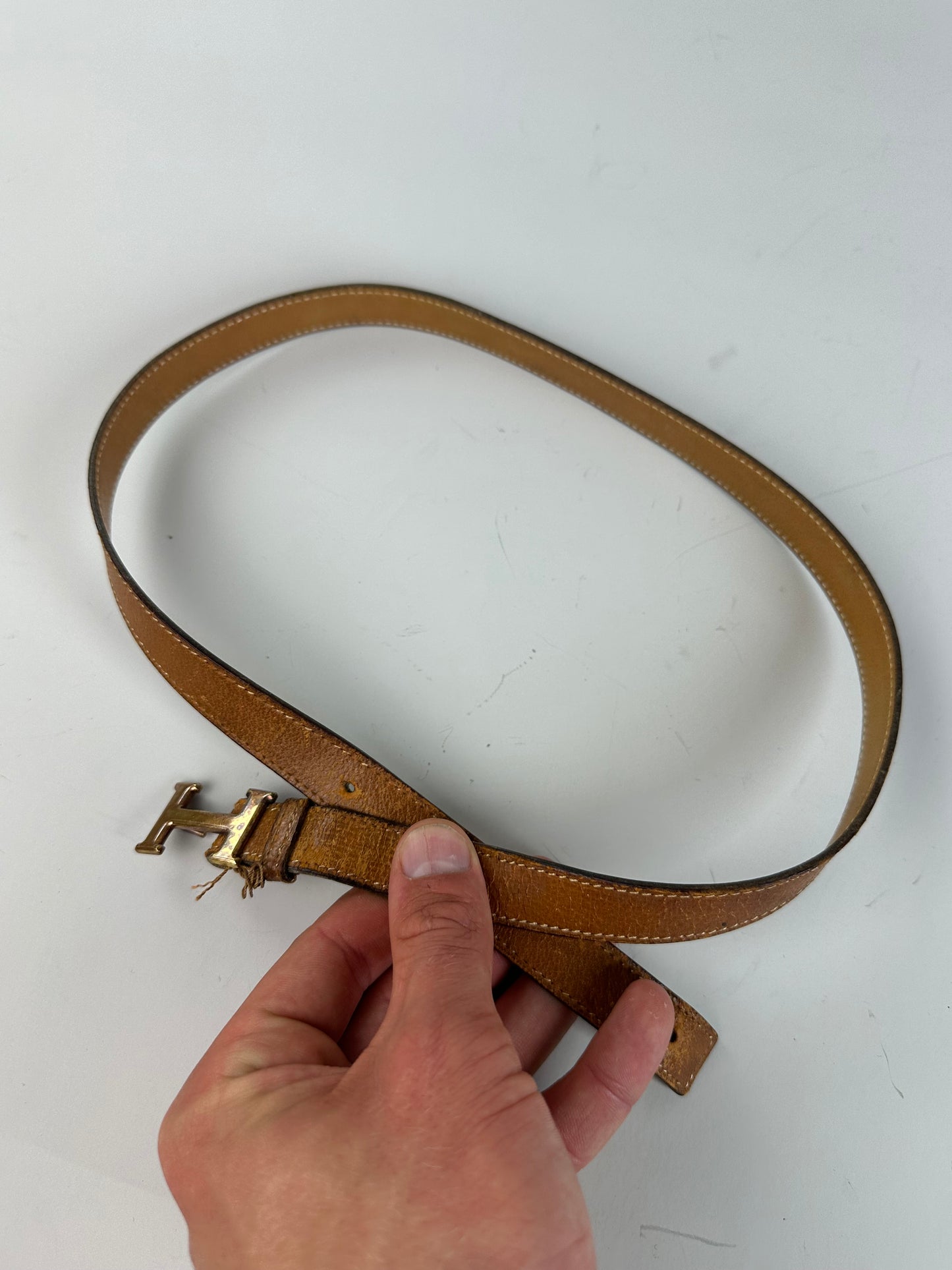 Vintage Hermes Leather Belt Tan Caramel Gold Buckle
