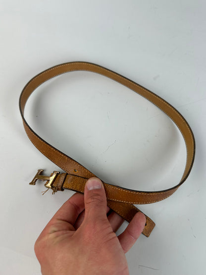 Vintage Hermes Leather Belt Tan Caramel Gold Buckle