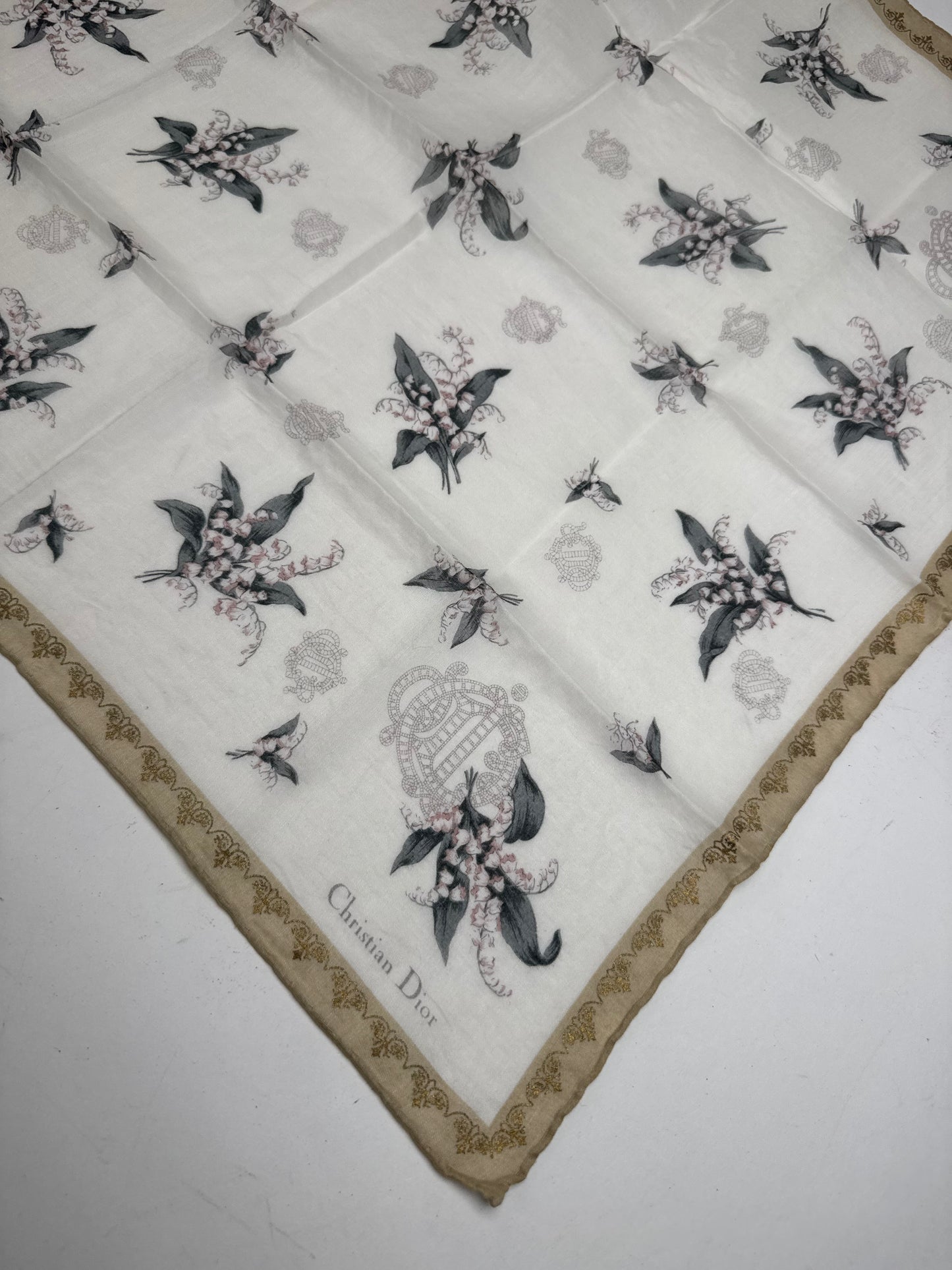 Vintage Dior Floral Logo Scarf White