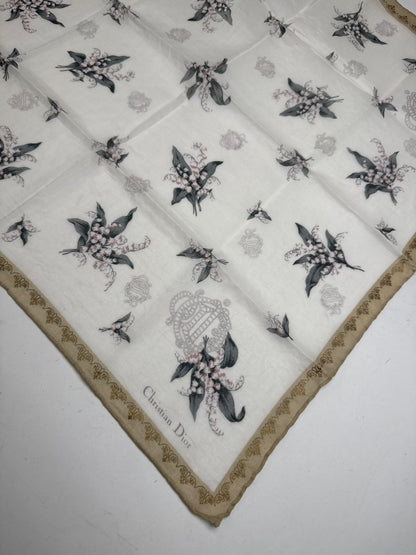 Vintage Dior Floral Logo Scarf White