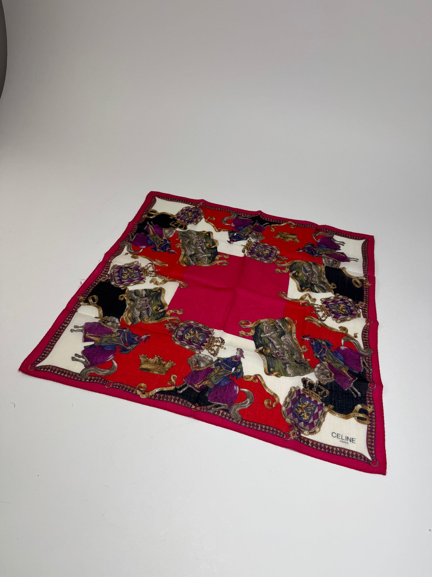 Vintage Celine Paris Scarf Red White Gold