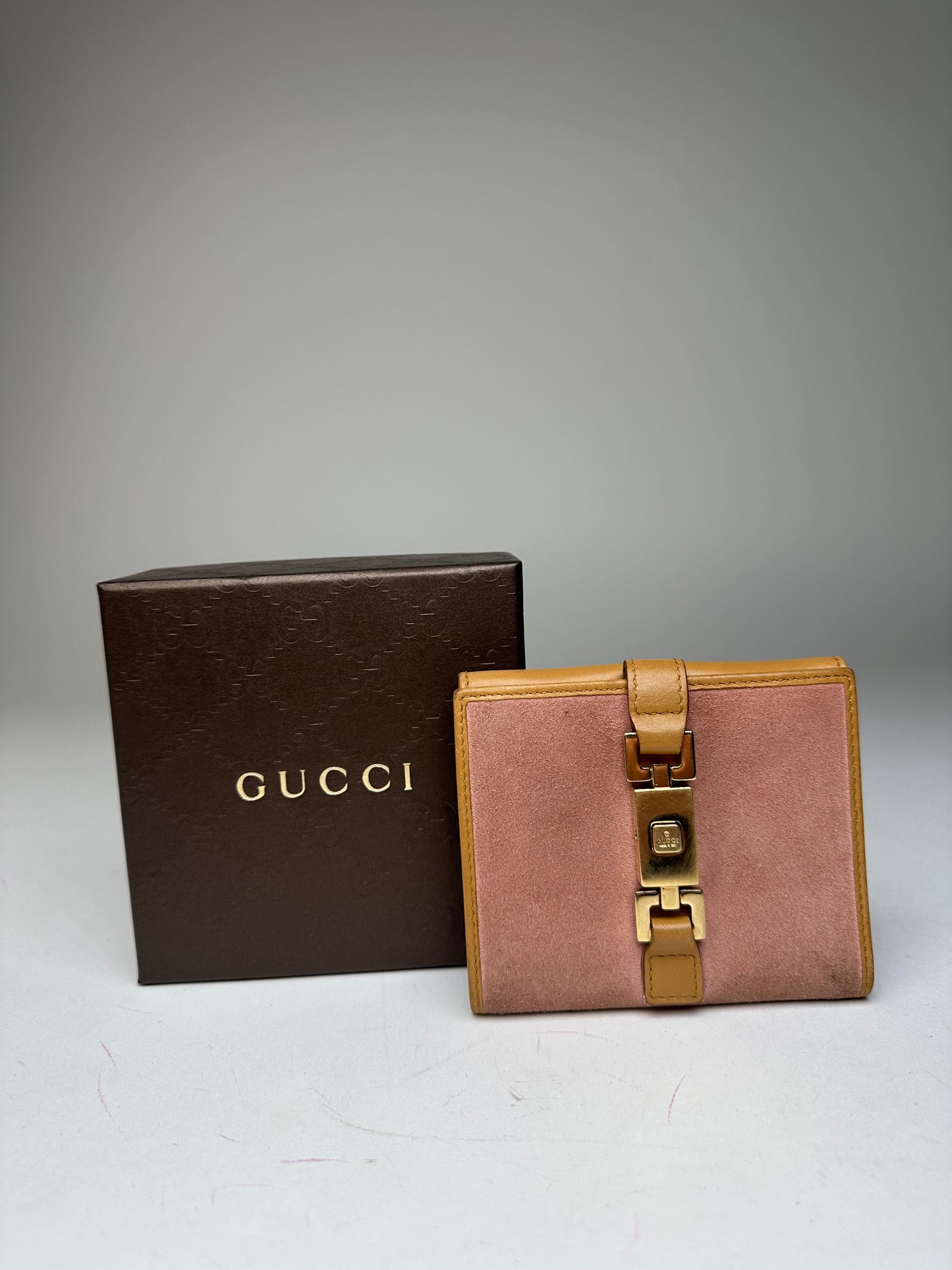 Vintage Gucci Jackie Suede Leather Wallet Pink Beige