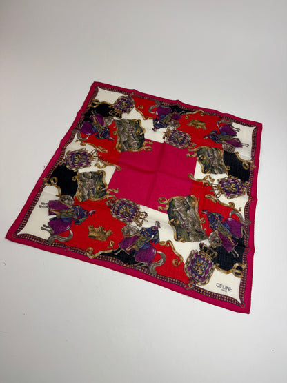 Vintage Celine Paris Scarf Red White Gold
