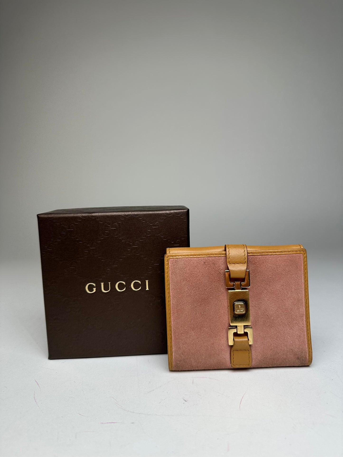 Vintage Gucci Jackie Suede Leather Wallet Pink Beige