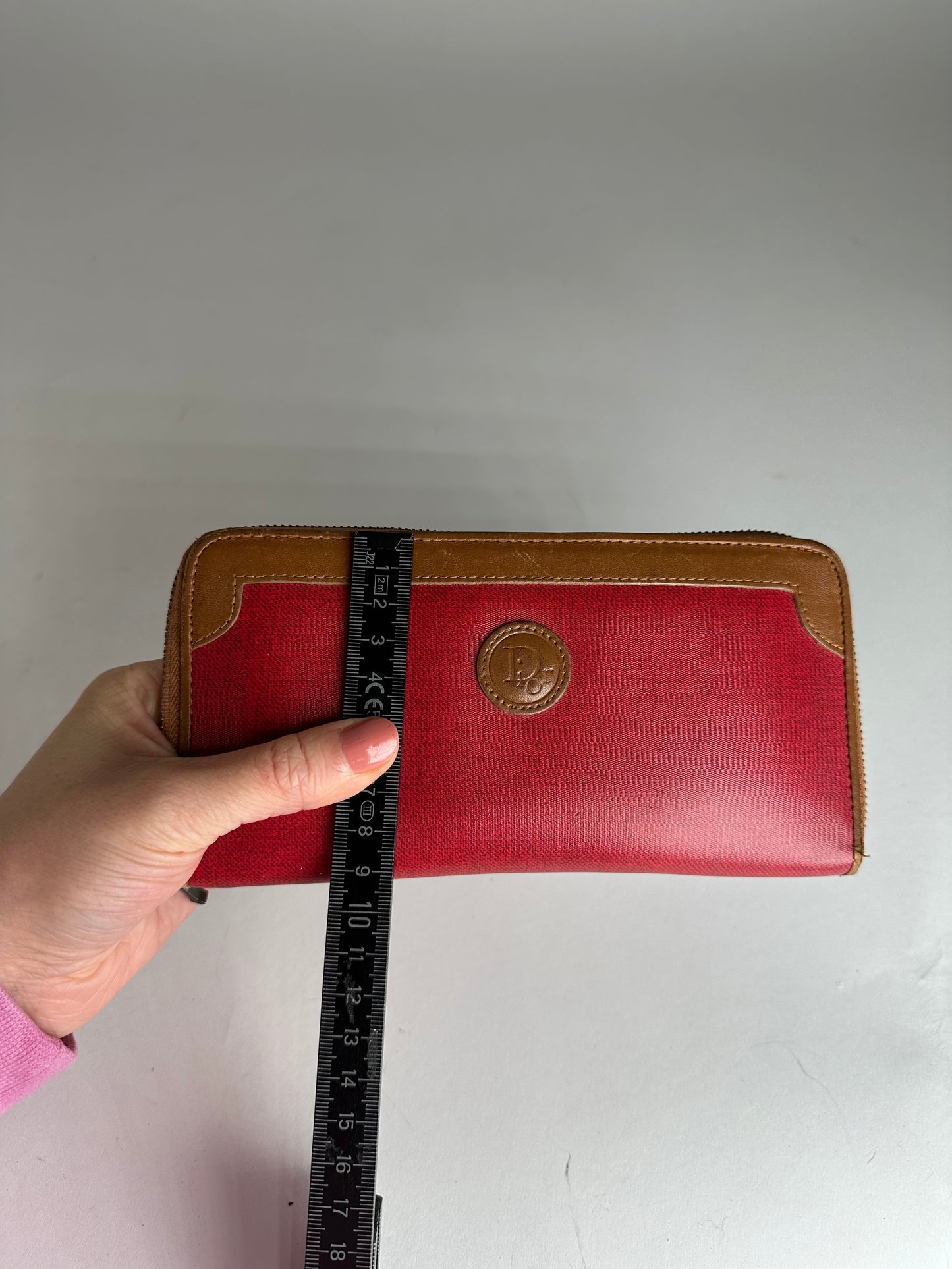Vintage Dior Long Zippy Wallet Red Brown