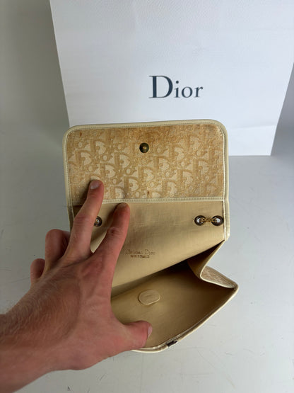 Vintage Dior Monogram Canvas Clutch Bag Cream Light Gold