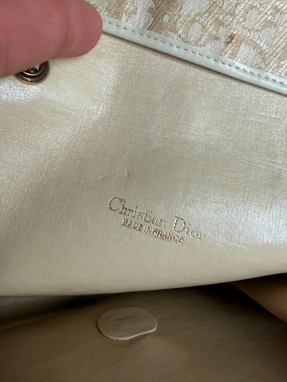 Vintage Dior Monogram Canvas Clutch Bag Cream Light Gold