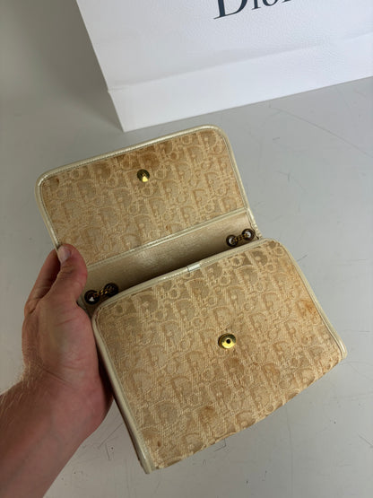 Vintage Dior Monogram Canvas Clutch Bag Cream Light Gold