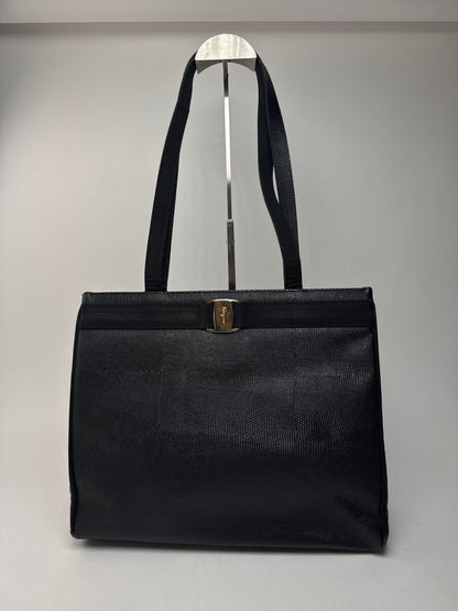 Sac vintage en cuir noir Salvatore Ferragamo