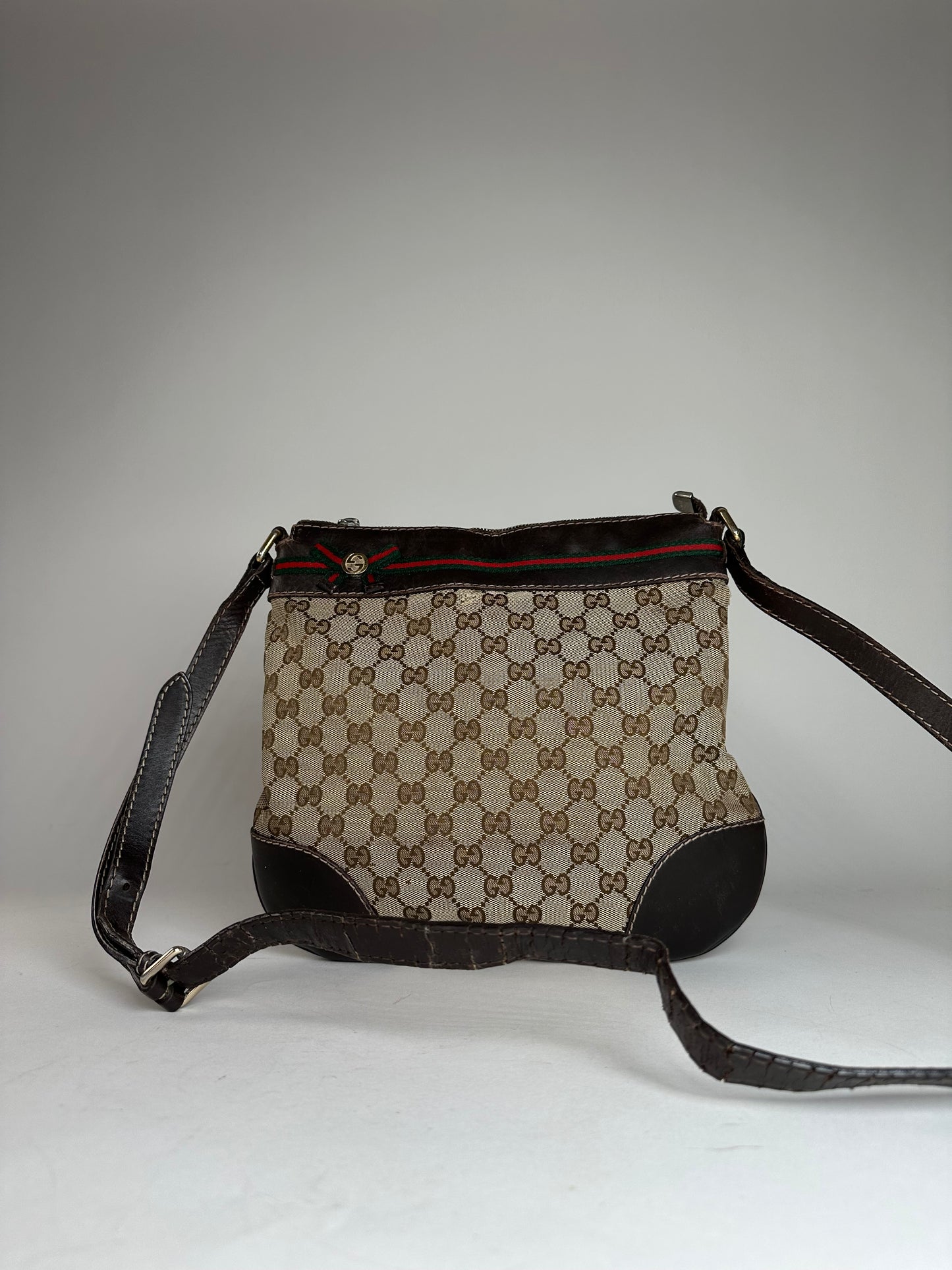 Vintage Gucci Monogram Shoulder / Crossbody Bag Beige Brown