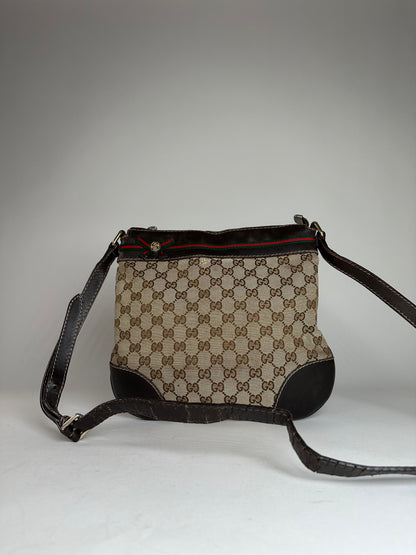 Vintage Gucci Monogram Shoulder / Crossbody Bag Beige Brown