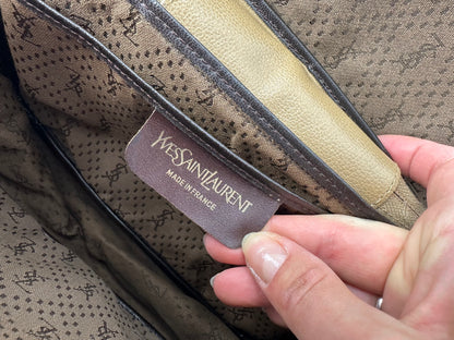Vintage Yves Saint Laurent Striped Faux Leather Crossbody Bag Late 1980s Tan Beige