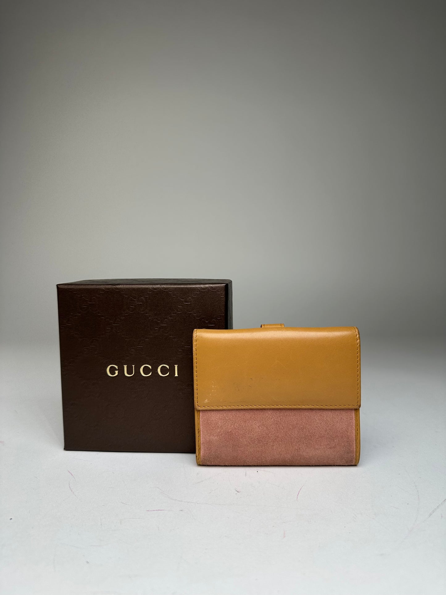 Vintage Gucci Jackie Suede Leather Wallet Pink Beige