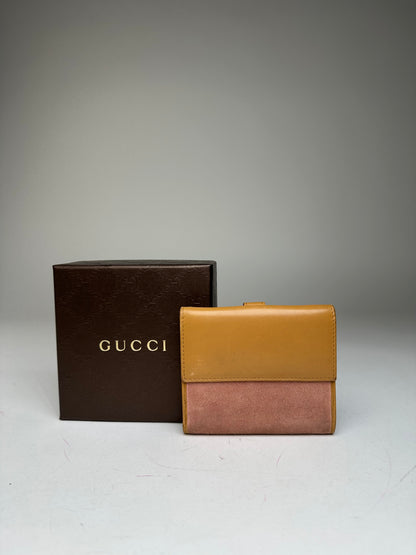 Vintage Gucci Jackie Suede Leather Wallet Pink Beige