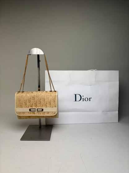 Vintage Dior Monogram Canvas Clutch Bag Cream Light Gold