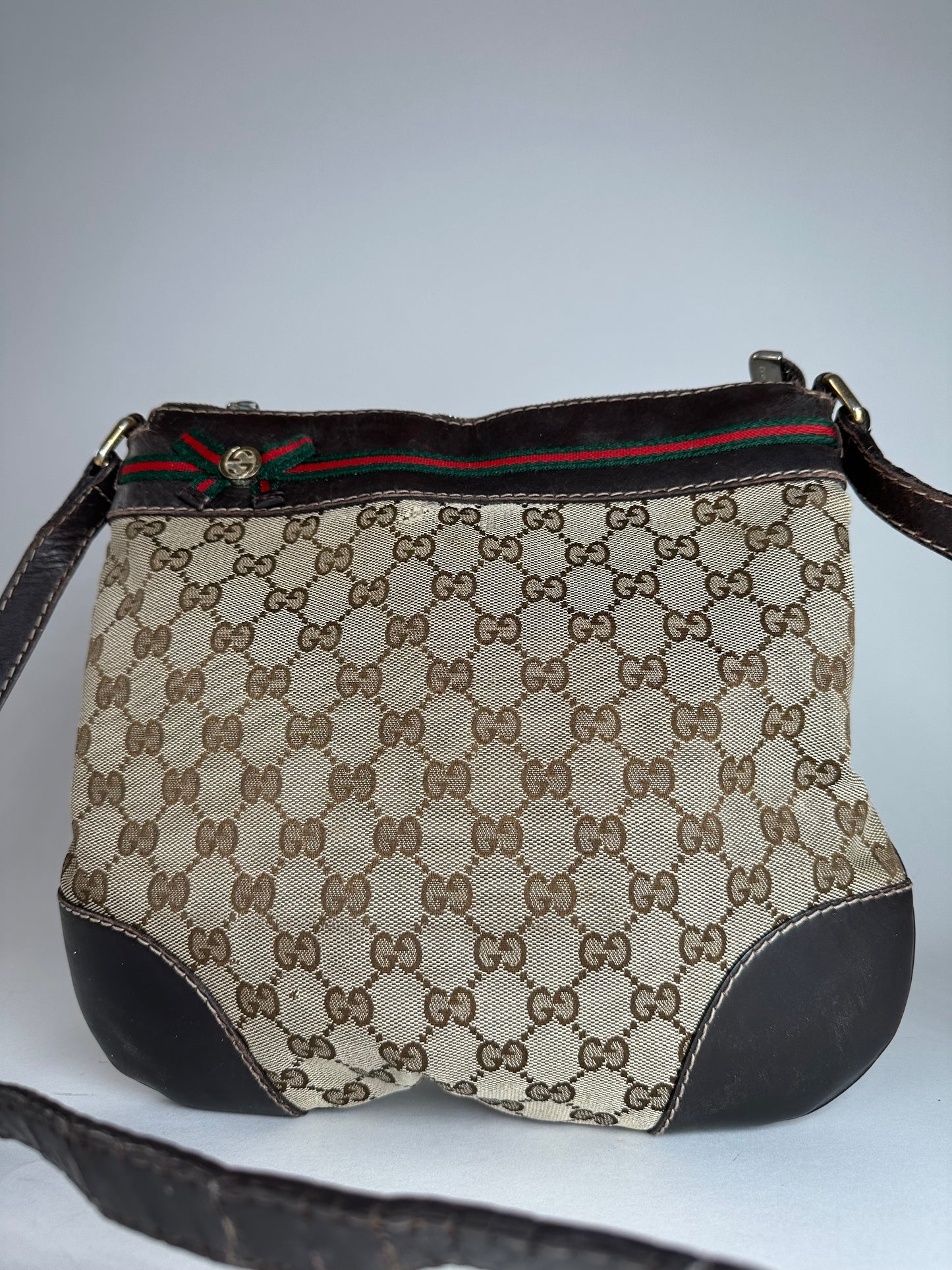 Vintage Gucci Monogram Shoulder / Crossbody Bag Beige Brown