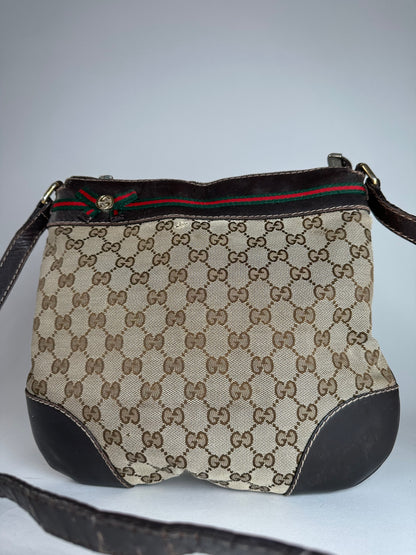 Vintage Gucci Monogram Shoulder / Crossbody Bag Beige Brown