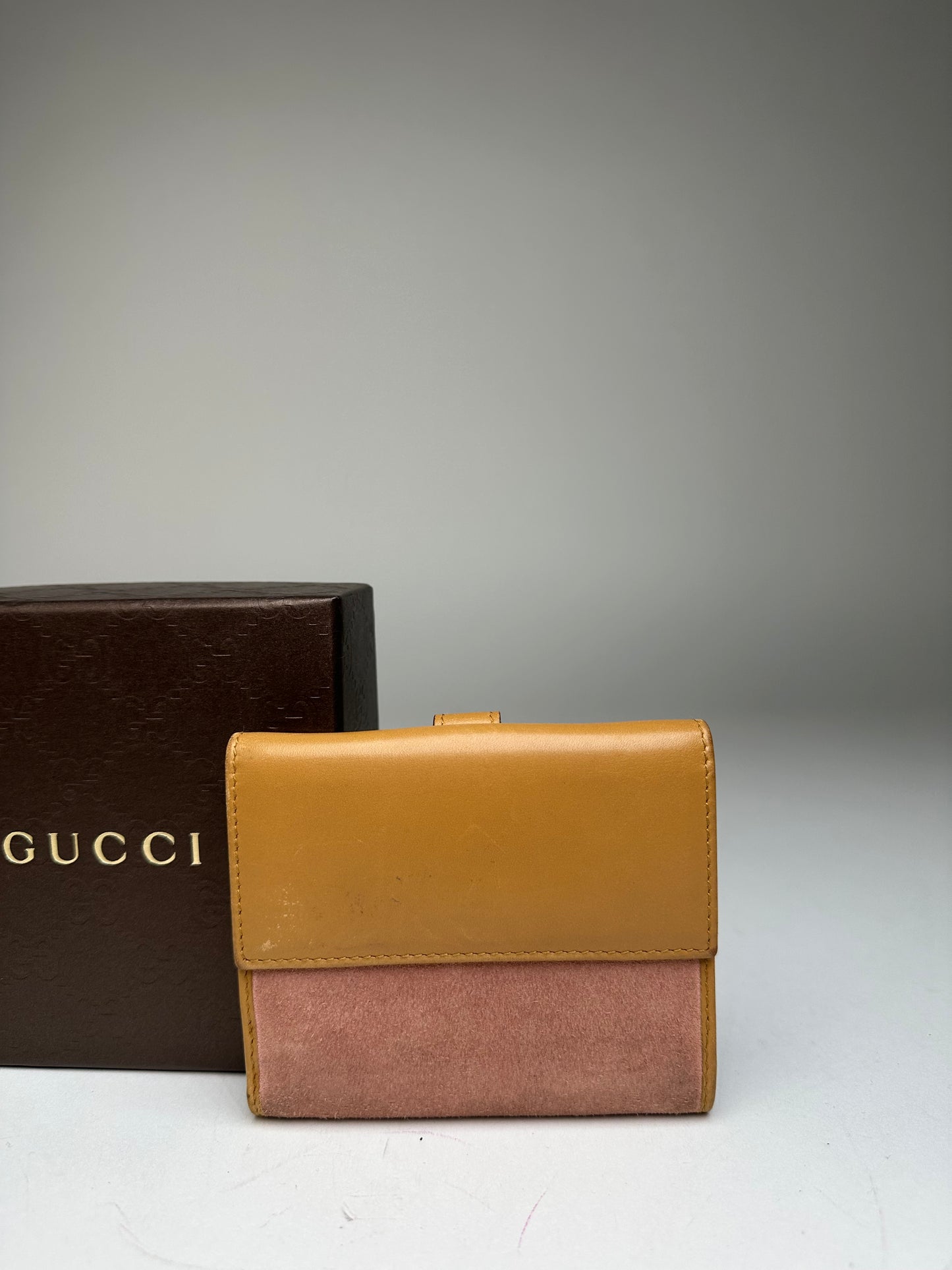 Vintage Gucci Jackie Suede Leather Wallet Pink Beige